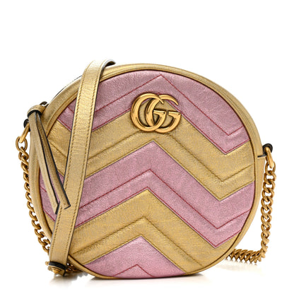 Gucci Metallic Nappa Matelasse Heart Mini GG Marmont Round Shoulder Bag Oro Vecchio Rosa 1 of 11