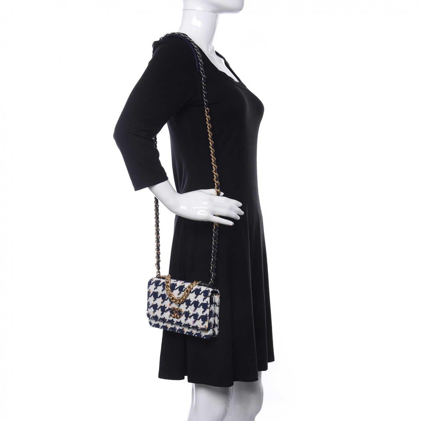 Tweed Quilted Chanel 19 Wallet On Chain WOC Ecru Navy Blue Multicolor
