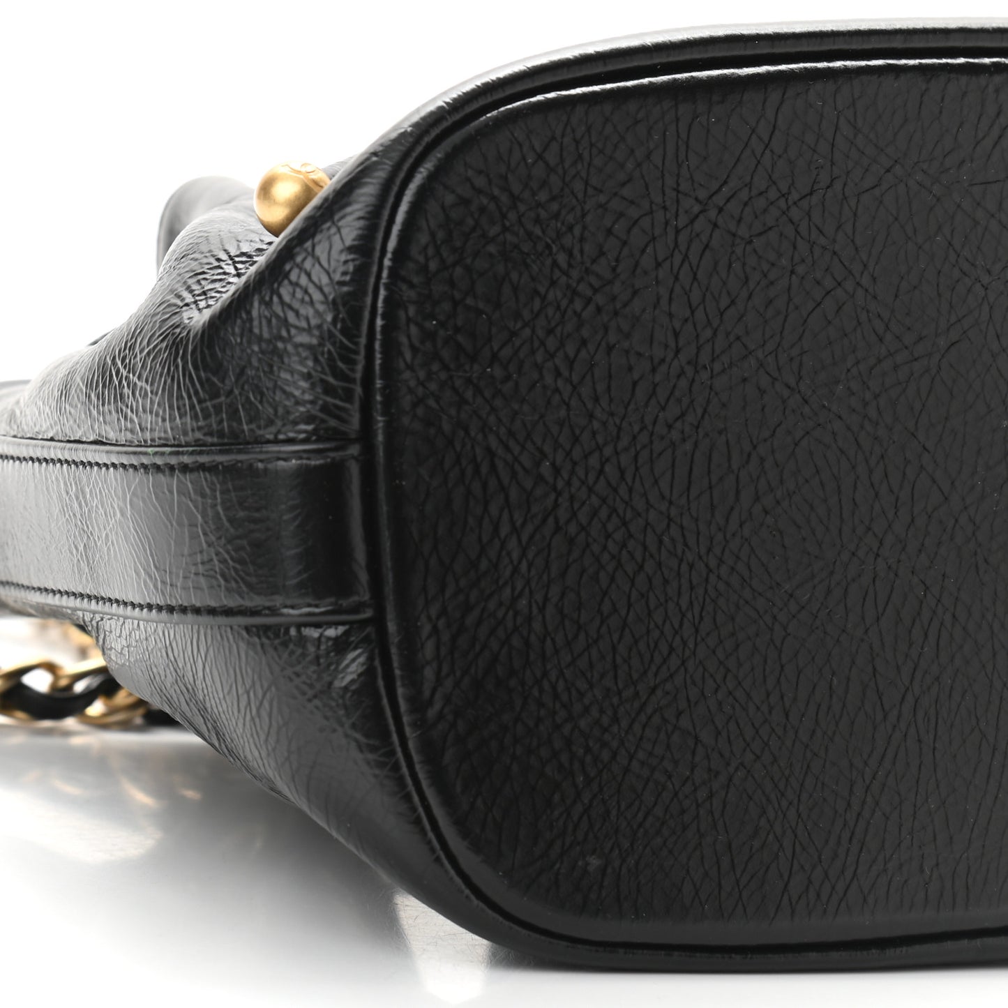 Shiny Aged Calfskin CC Chain Mini Drawstring Bag Black