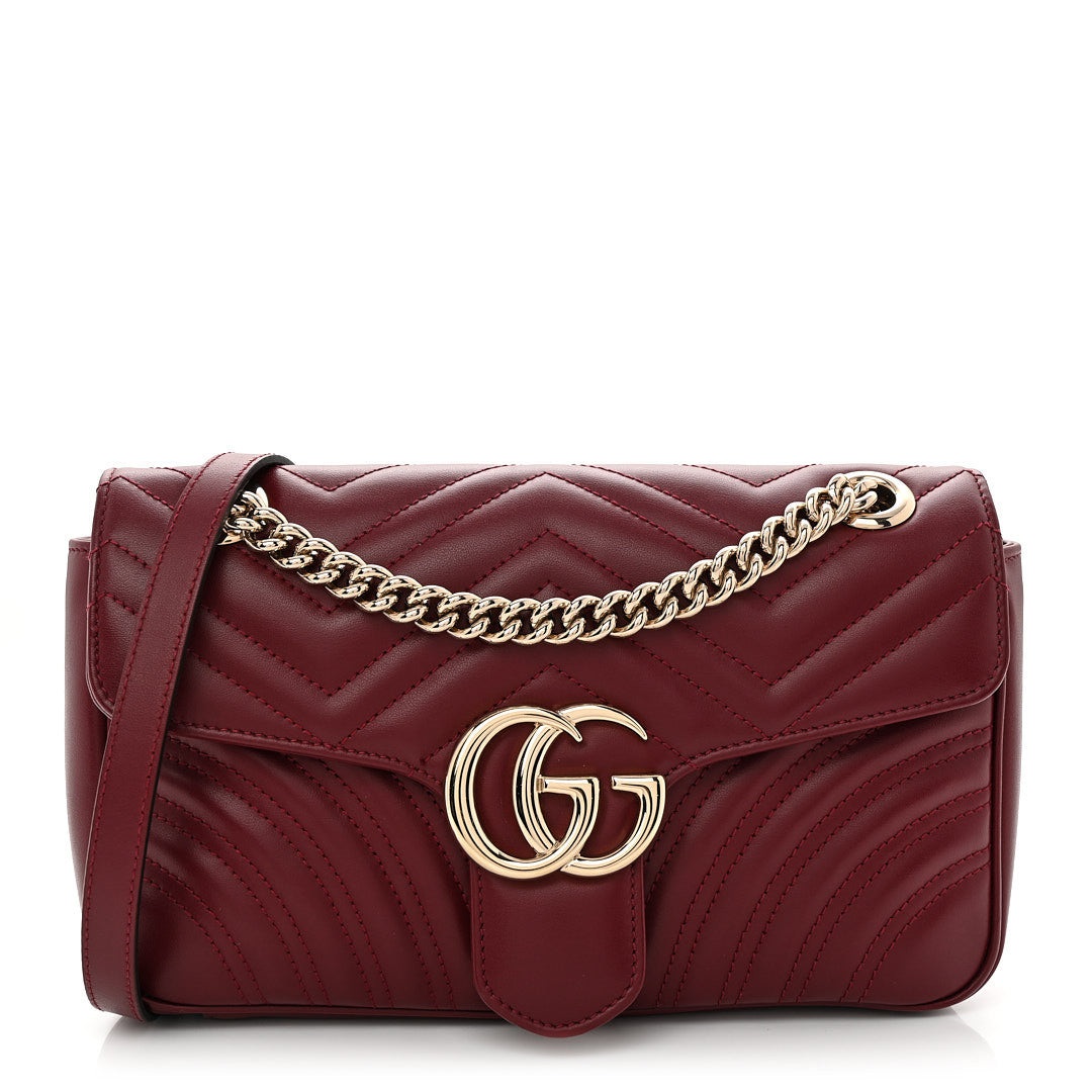Calfskin Matelasse Small GG Marmont Shoulder Bag Rosso Ancora Red
