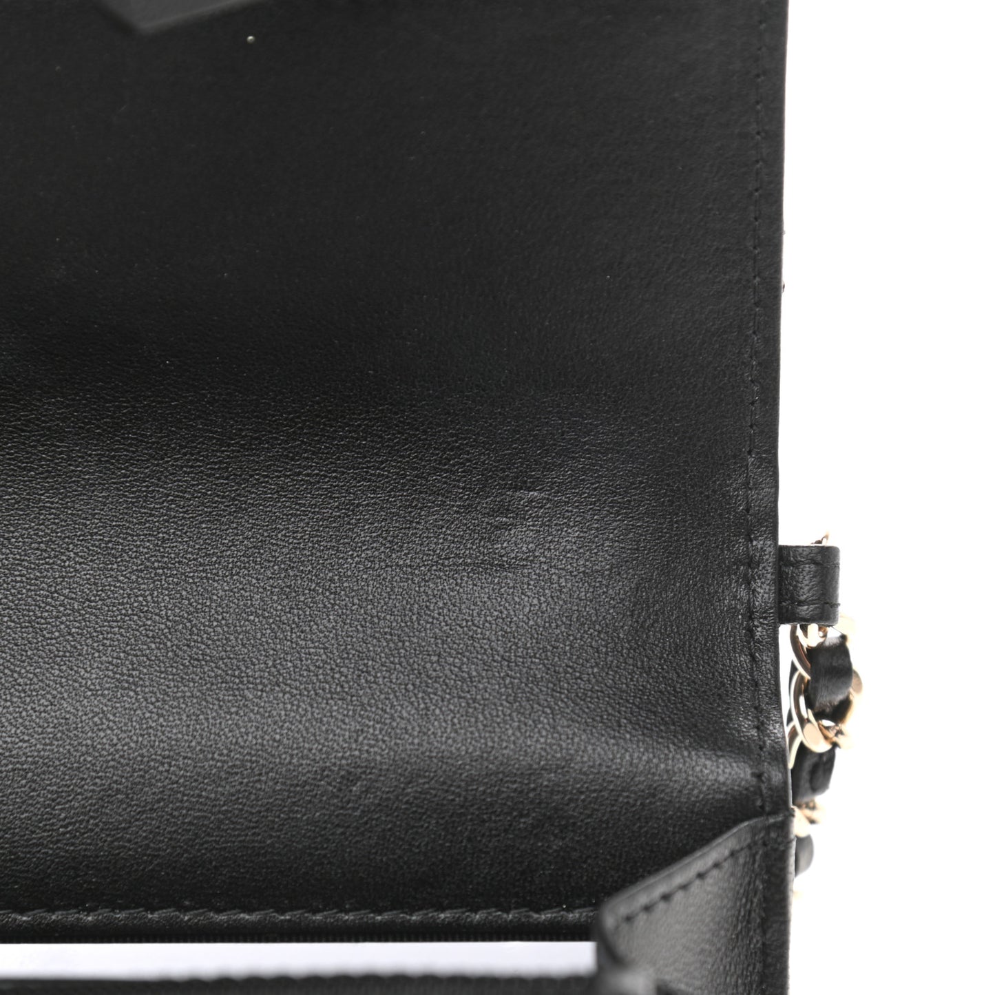 Lambskin Quilted Pearl Wallet On Chain WOC Black