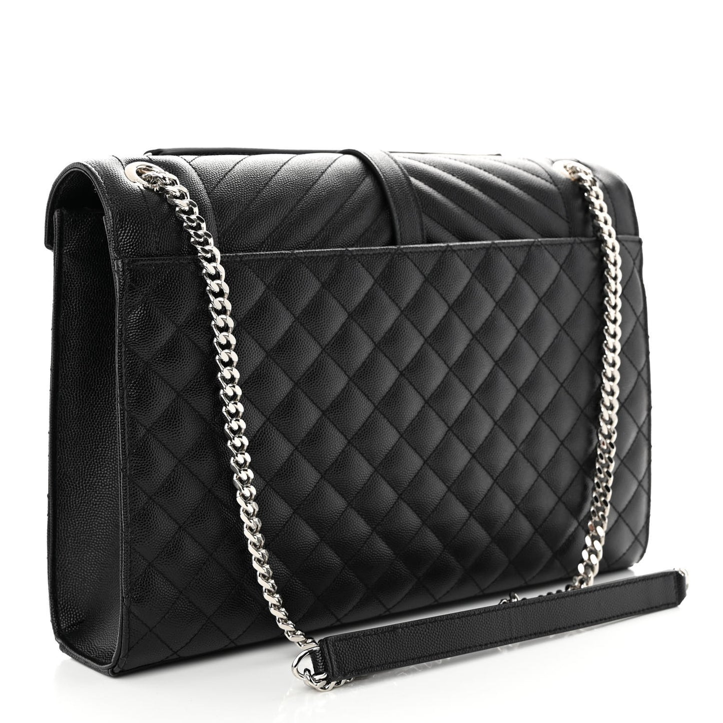 Grain De Poudre Textured Mixed Matelasse Large Triquilt Monogram Satchel Black