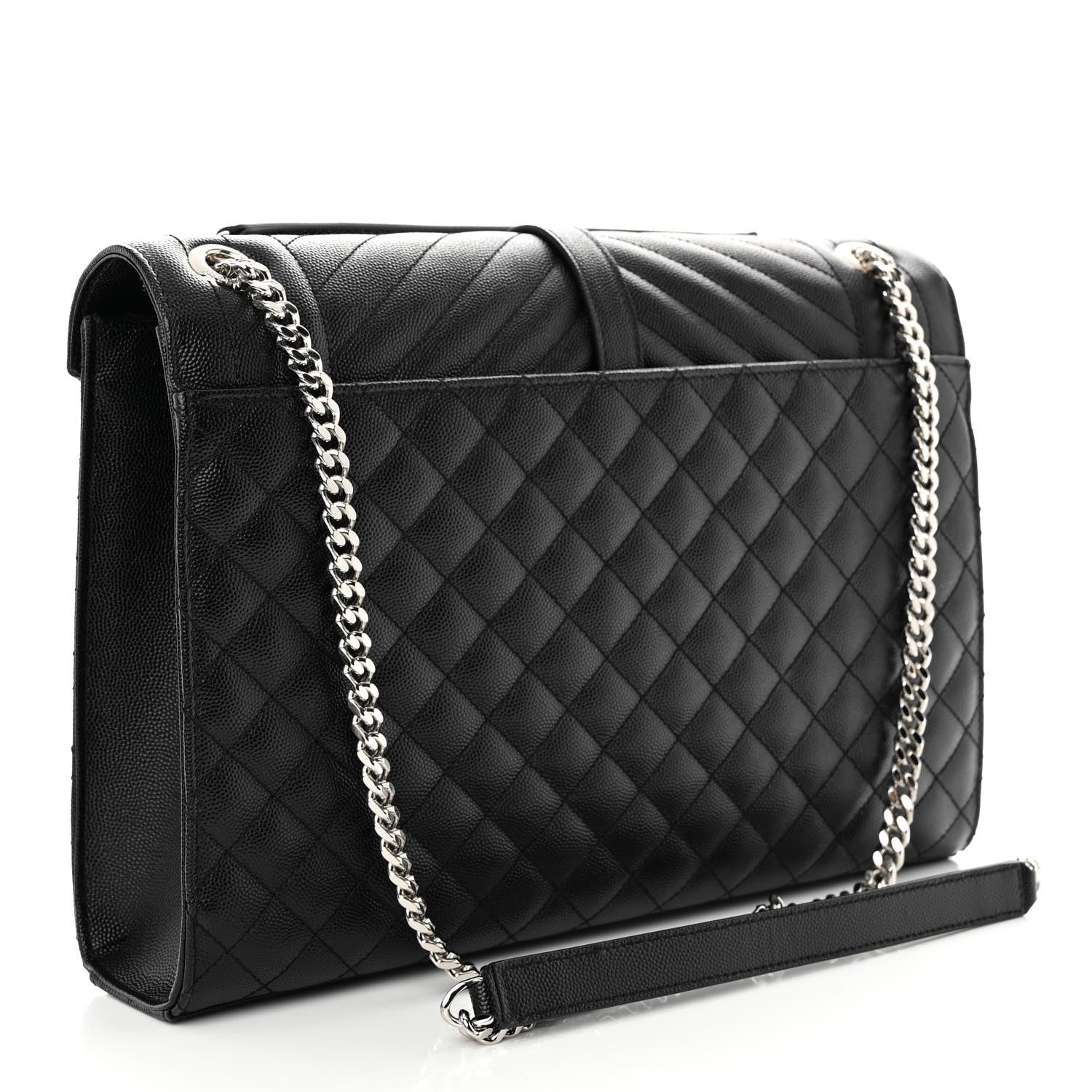 Saint Laurent Grain De Poudre Textured Mixed Matelasse Large Triquilt Monogram Satchel Black 3 of 10