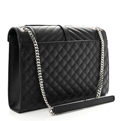 Saint Laurent Grain De Poudre Textured Mixed Matelasse Large Triquilt Monogram Satchel Black 3 of 10