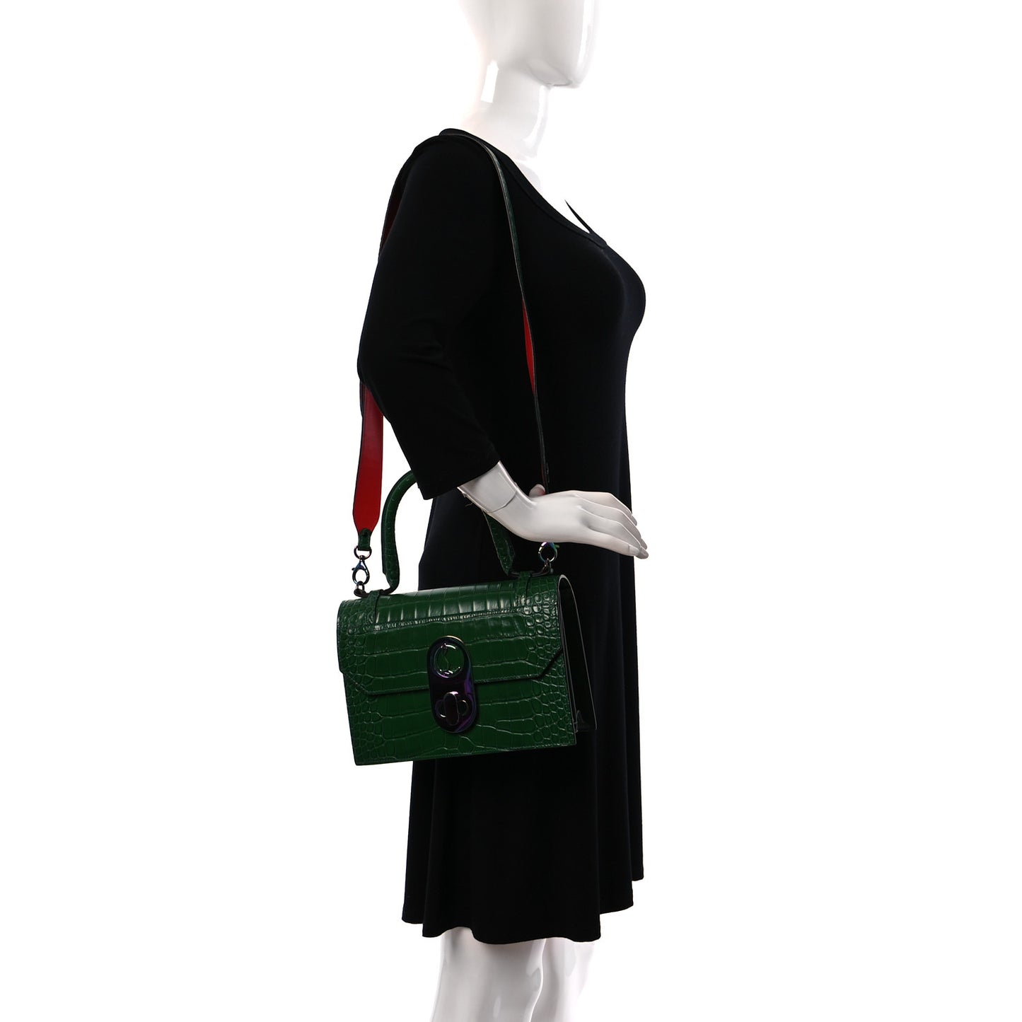 Alligator Embossed Calfskin Elisa Top Handle Bag Canopee Rainbow