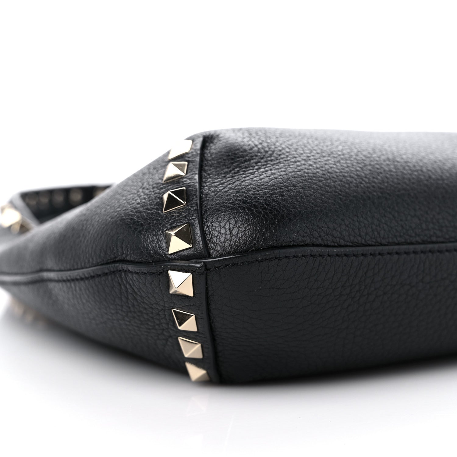 Valentino Garavani Pebbled Calfskin Small Rockstud Flip Lock Hobo Black 7 of 8
