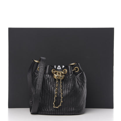 Chanel Iridescent Crumpled Calfskin Coco Pleats Small Drawstring Bag Black 10 of 10