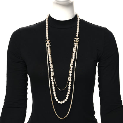 Chanel Pearl Crystal Multi Strand CC Long Necklace Gold 2 of 4