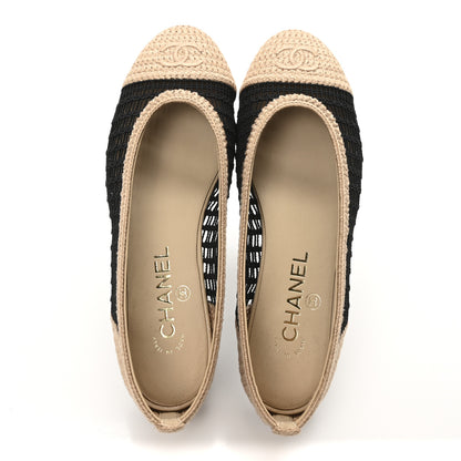 Chanel Raffia Cap Toe Ballerina Flats 37 Black Beige 2 of 9