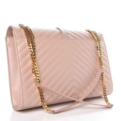 Saint Laurent Grain De Poudre Matelasse Chevron Large Monogram Satchel Rose Antic 3 of 9