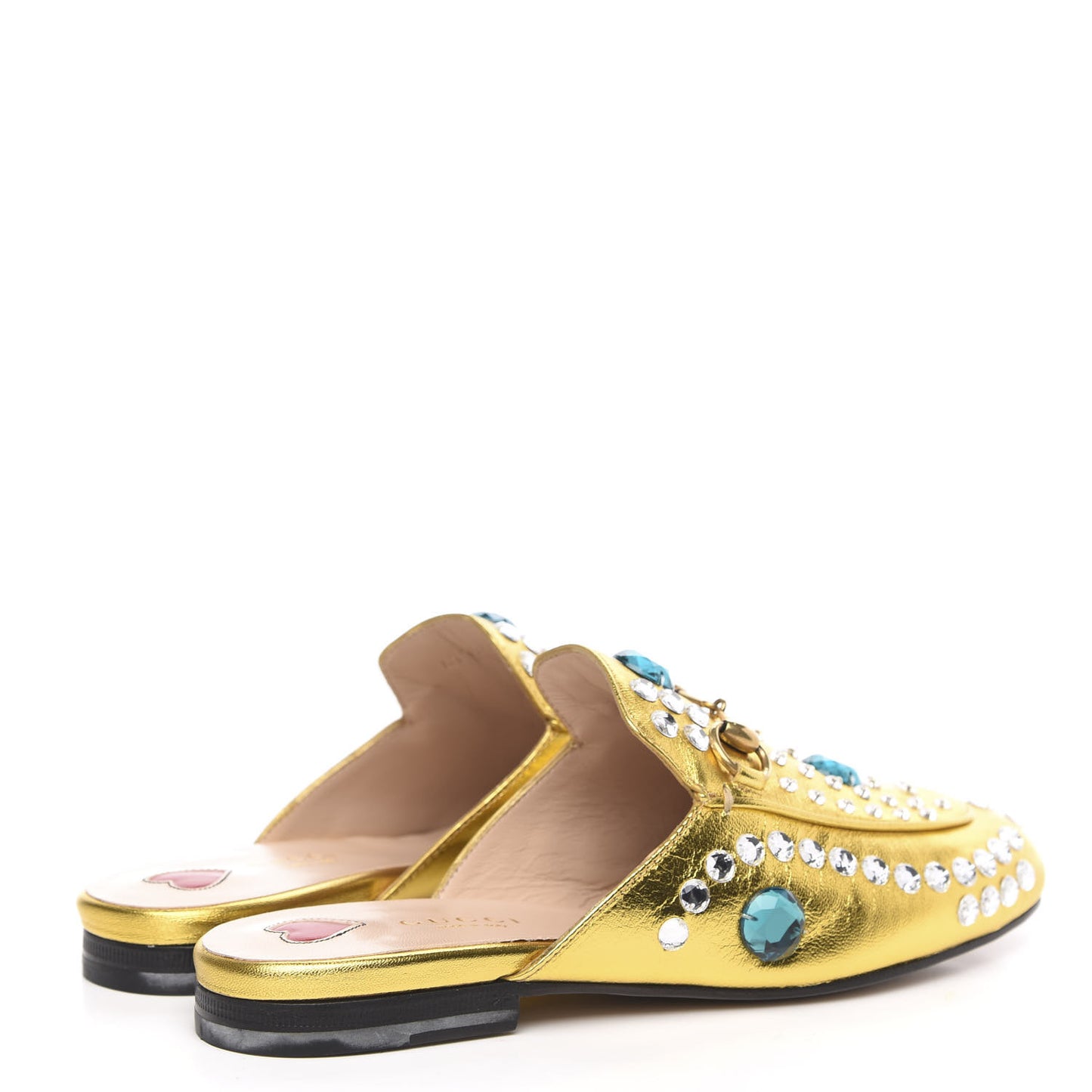 Metallic Nappa Crystal Womens Princetown Slippers 35.5 Gold