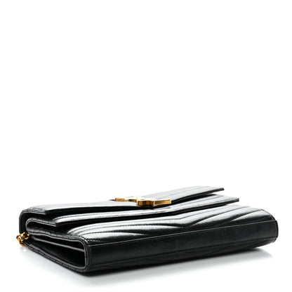 Saint Laurent Lambskin Matelasse Chevron Monogram Sulpice Chain Wallet Black 3 of 13