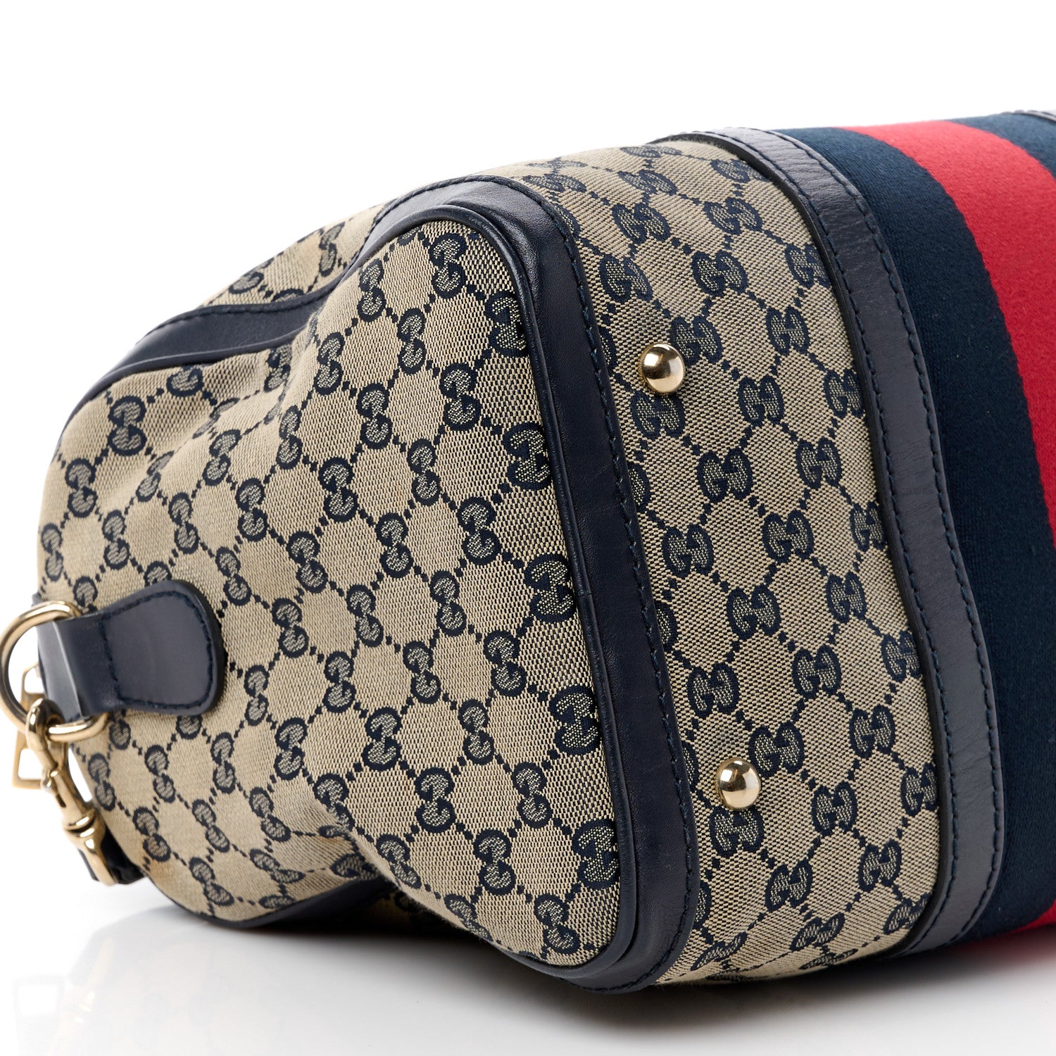 Gucci Monogram Selleria Calfskin Vintage Web Medium Boston Beige Blue 12 of 21
