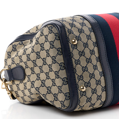 Gucci Monogram Selleria Calfskin Vintage Web Medium Boston Beige Blue 12 of 21