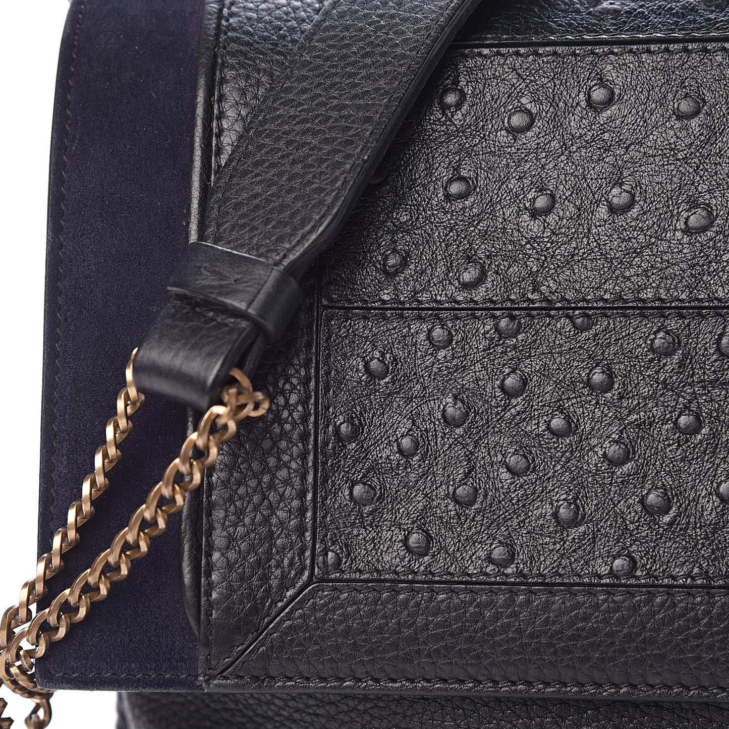 Ostrich Calfskin Embossed Medium Sugar Flap Shoulder Bag Black Blue