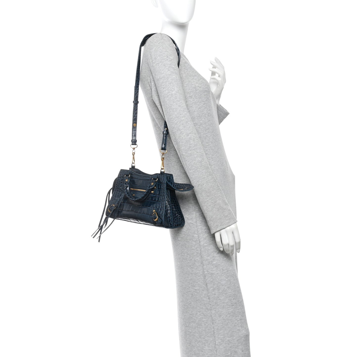 Extra Supple Calfskin Crocodile Embossed Neo Gold Hardware XS City Denim Blue