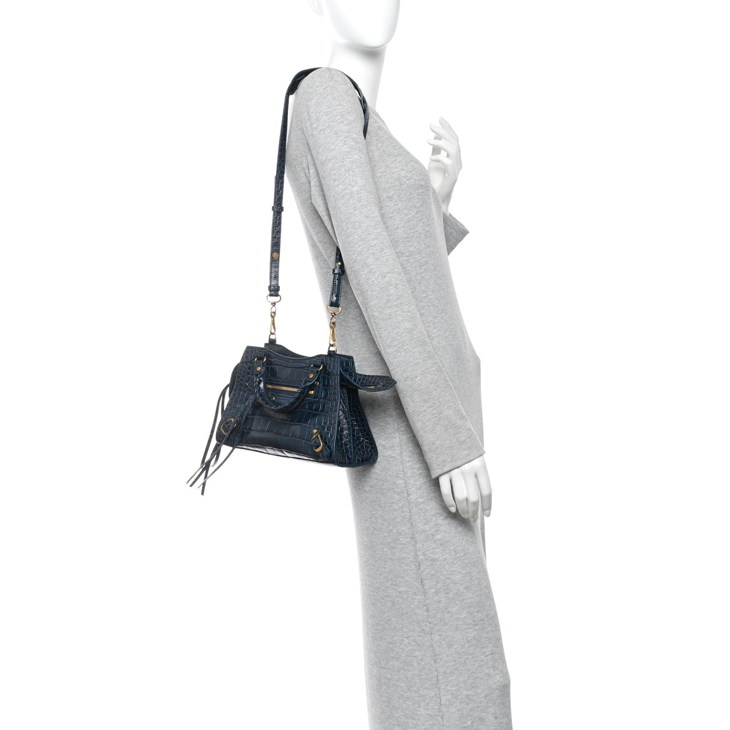 Balenciaga Extra Supple Calfskin Crocodile Embossed Neo Gold Hardware XS City Denim Blue 2 of 9