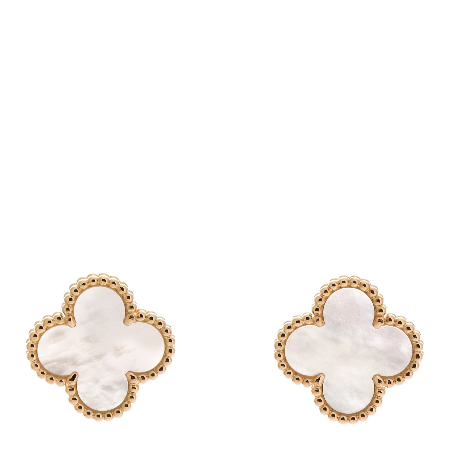 Van Cleef & Arpels 18K Yellow Gold Mother of Pearl Vintage Alhambra Earrings 1 of 5