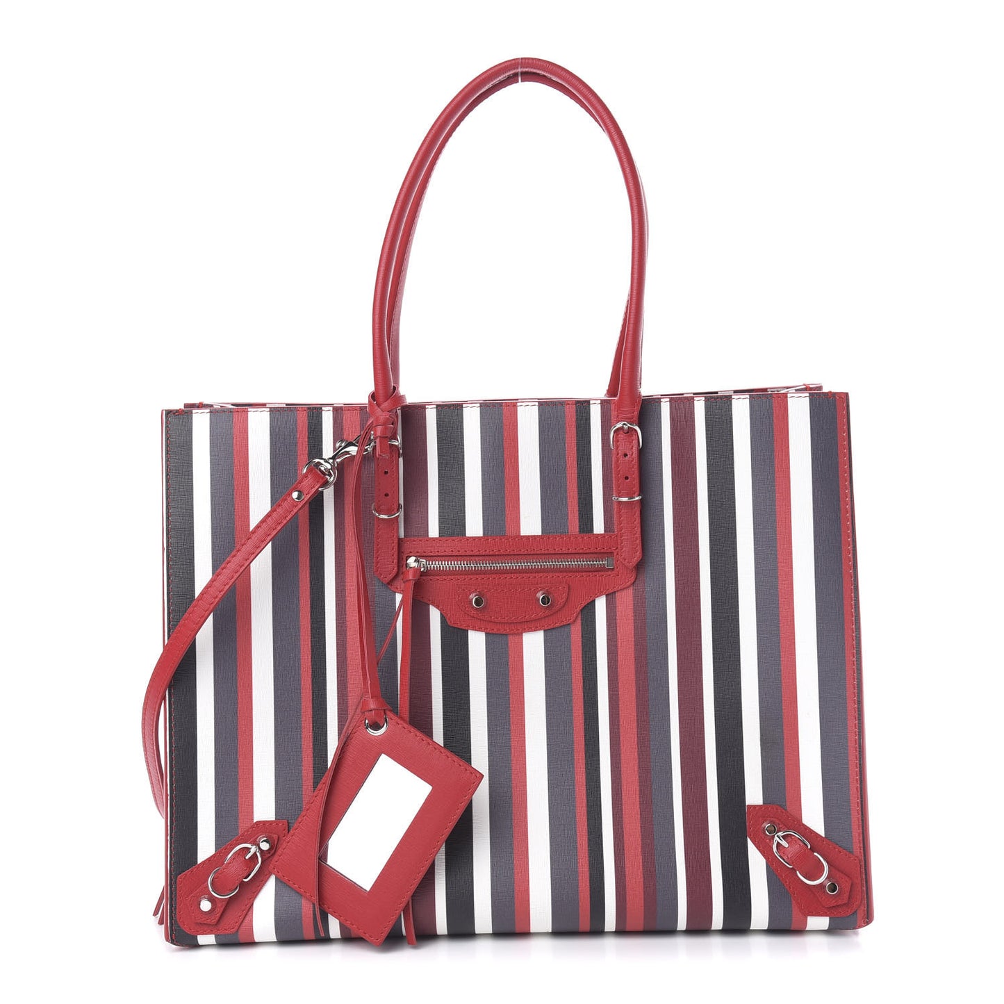 Veau Striped Papier B4 Zip Around Tote Variante Rouge