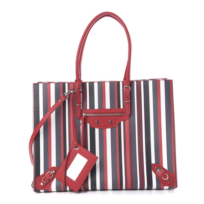 Balenciaga Veau Striped Papier B4 Zip Around Tote Variante Rouge 1 of 10