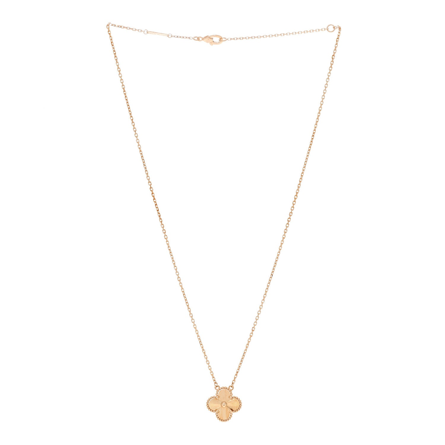 Van Cleef & Arpels 18K Yellow Gold Guilloché Vintage Alhambra Pendant Necklace 3 of 6