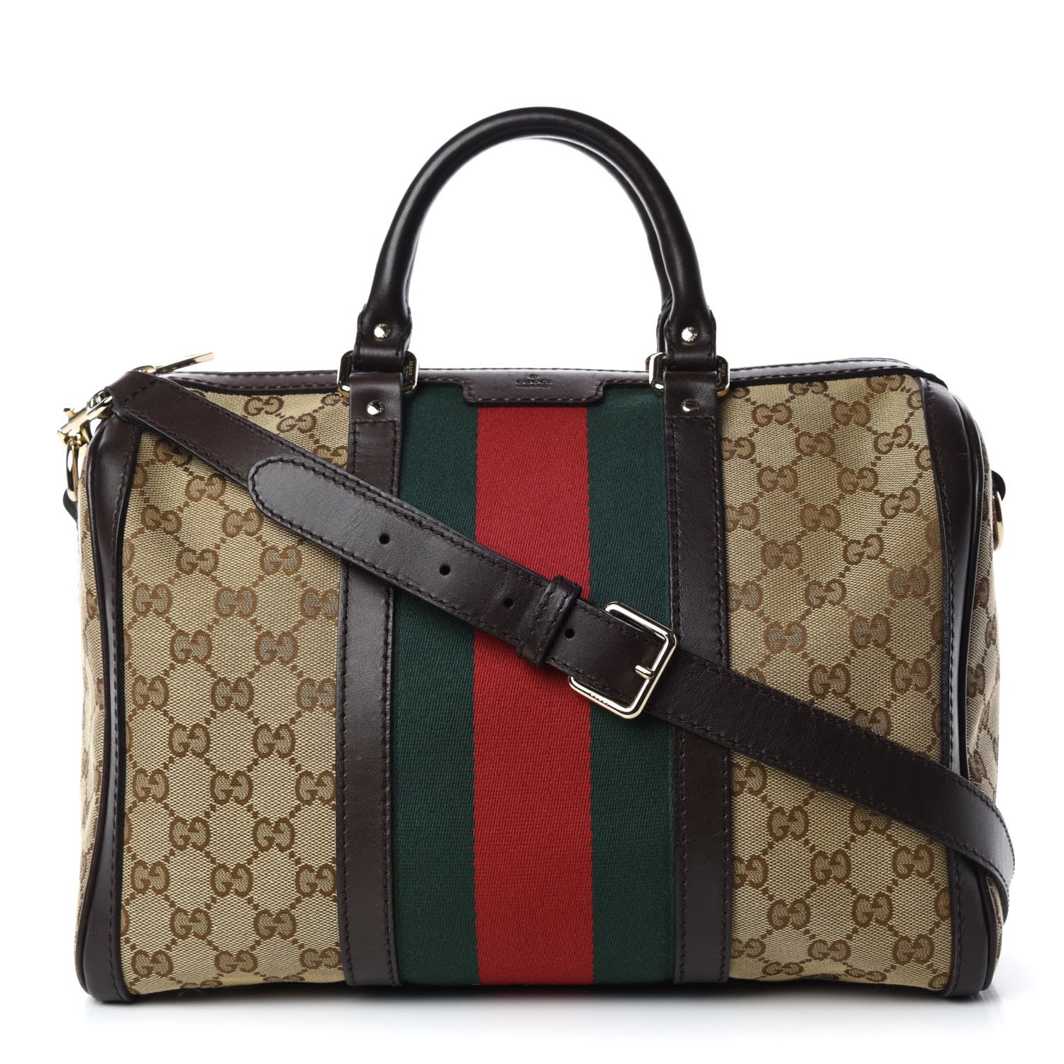 Gucci Monogram Vintage Web Medium Boston Dark Brown 1 of 17