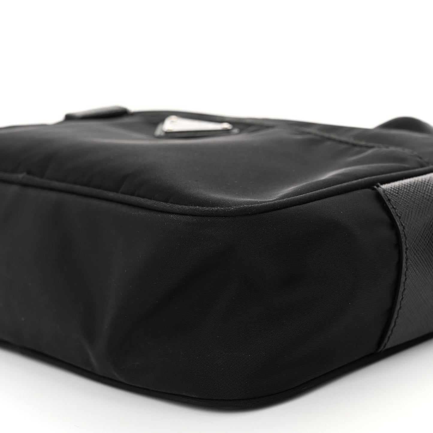 Re-Nylon Vela Saffiano Pocket Double Zip Shoulder Bag Black