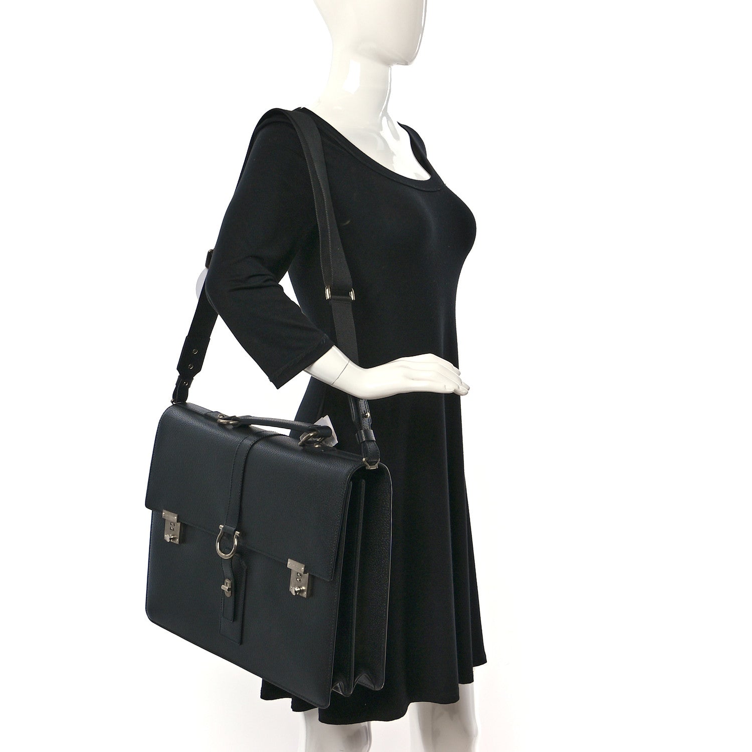 Salvatore Ferragamo Pigskin Chelsea Briefcase Black 2 of 8