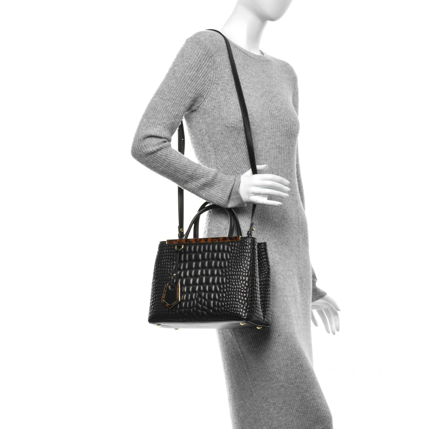 Nappa Crocodile Trapuntata Petite 2Jours Tote Black