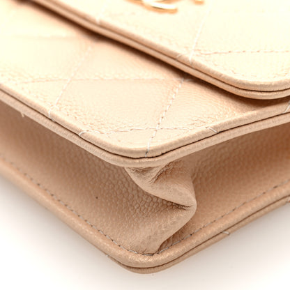 Chanel Iridescent Caviar Quilted Pearl Card Holder On Chain Beige 10 of 10