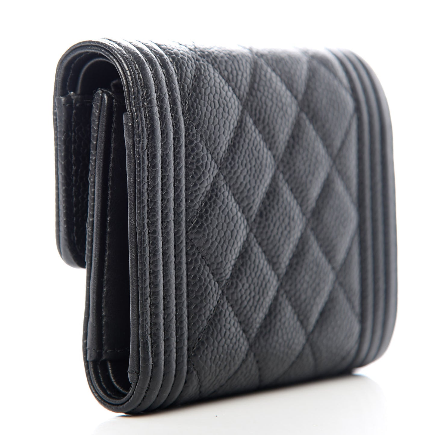 Caviar Quilted Compact Boy Wallet Black