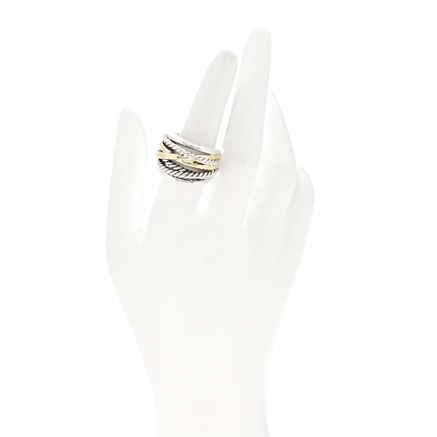 David Yurman Sterling Silver 14K Yellow Gold Wide Crossover Ring 54 6.75 2 of 4