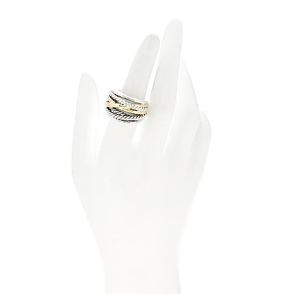 David Yurman Sterling Silver 14K Yellow Gold Wide Crossover Ring 54 6.75 2 of 4