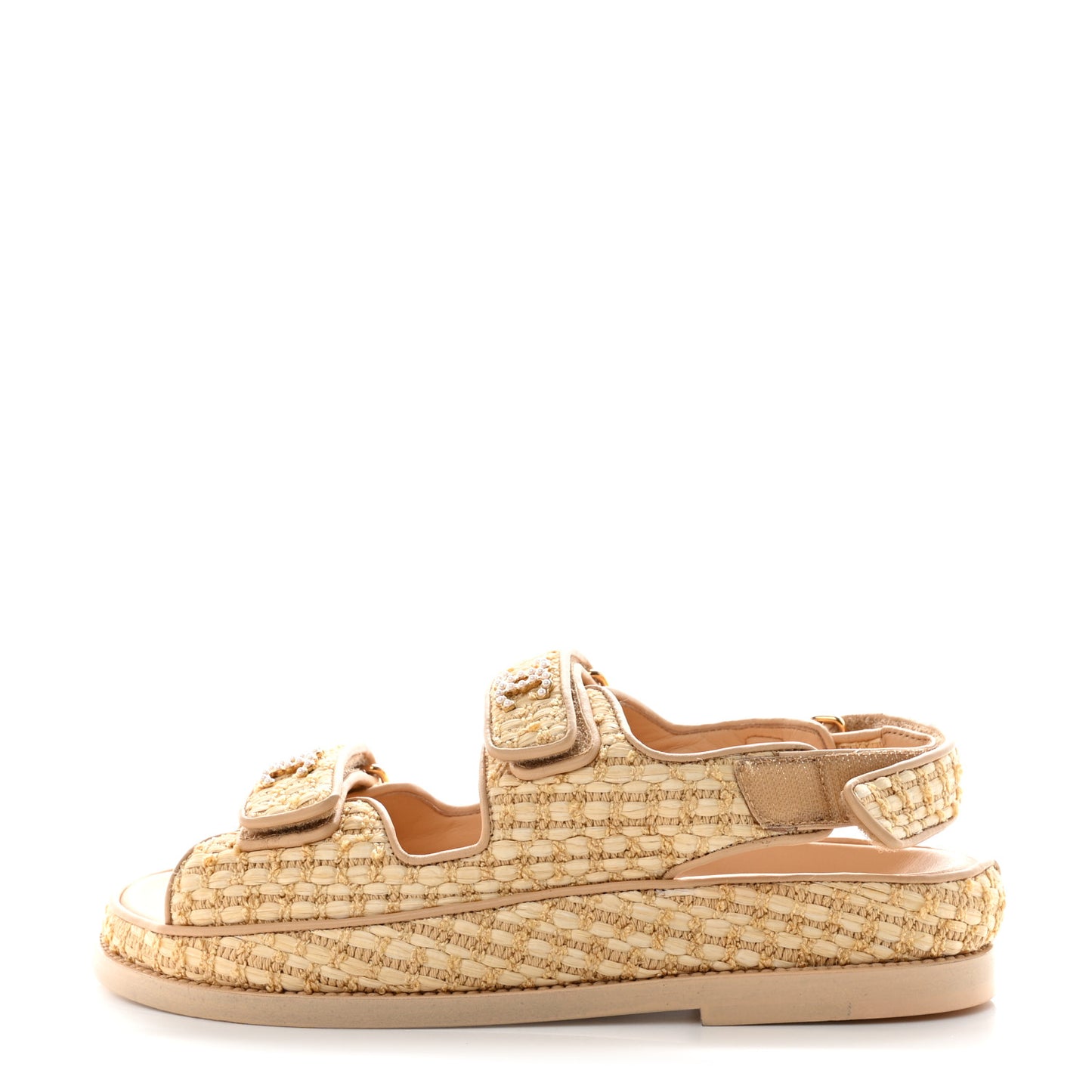 Braided Fabric Velcro Dad Sandals 37 Beige