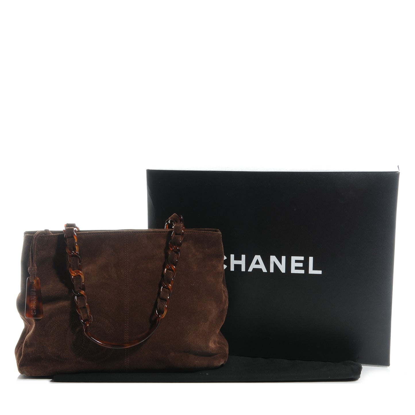Suede Bekko Chain CC Shopping Tote Dark Brown