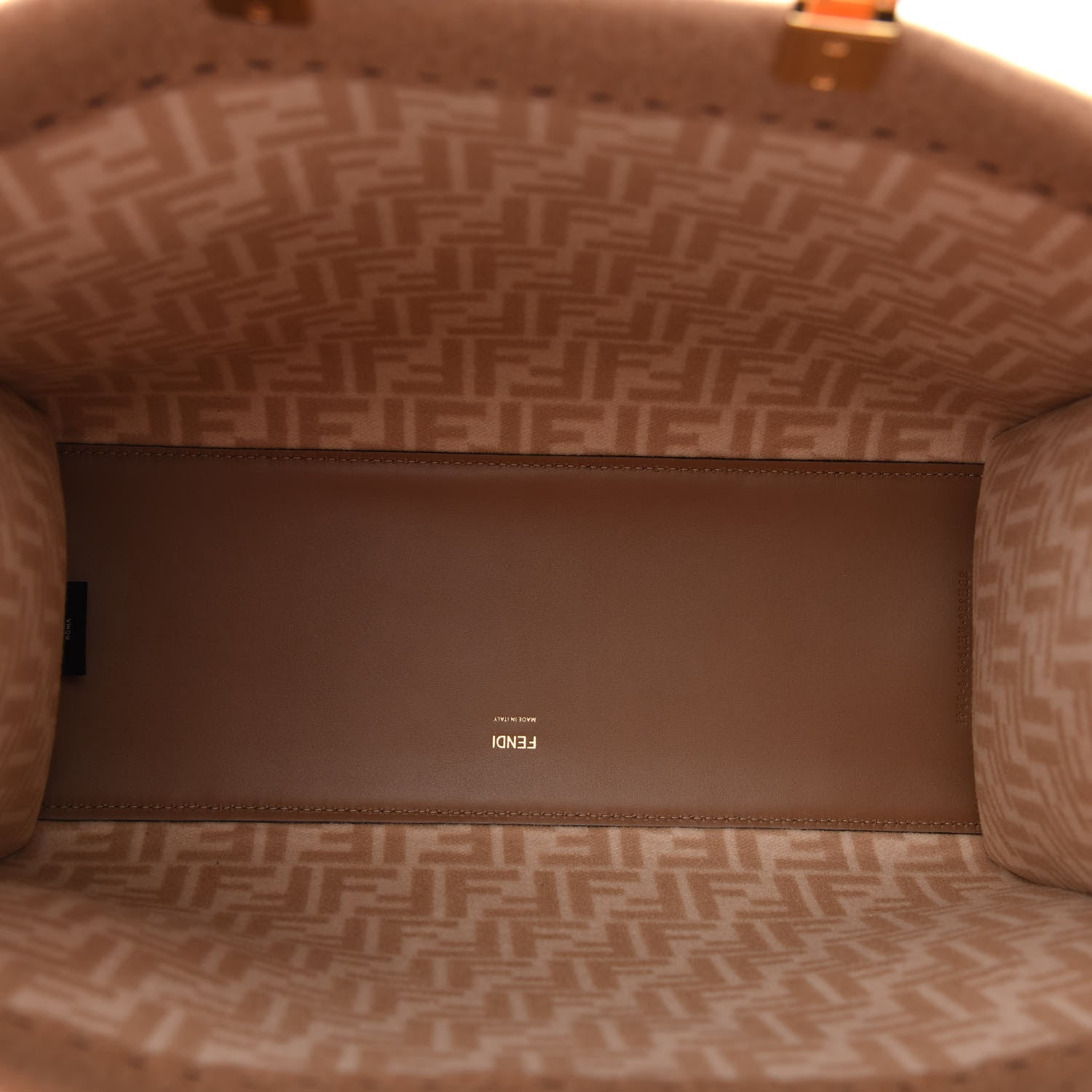 Fendi Flannel Vitello King Wool Plexiglass FF Logo Embroidered Medium Fendi Sunshine Shopper Tote Brown 5 of 8