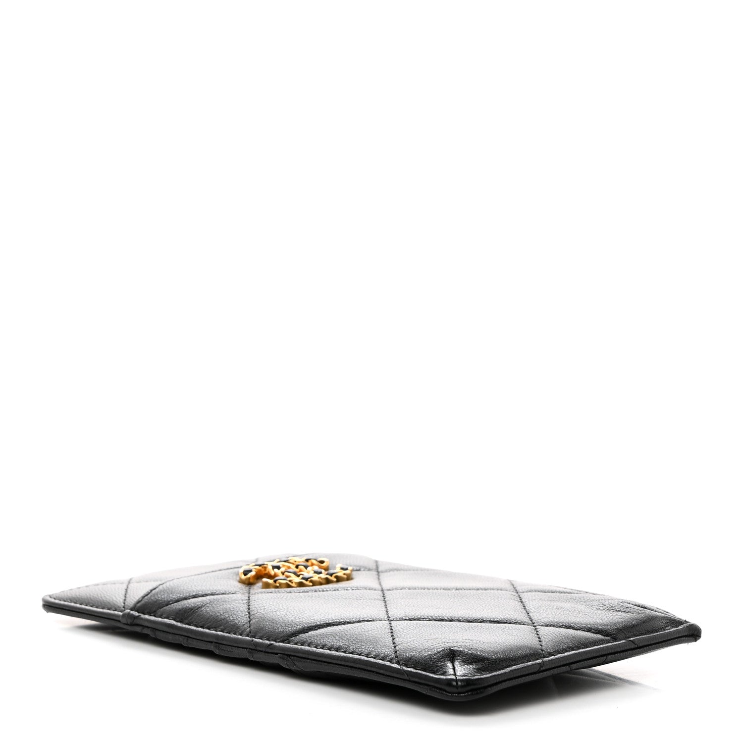 Chanel Goatskin Quilted Chanel 19 Flat Wallet Pouch Black 4 of 7