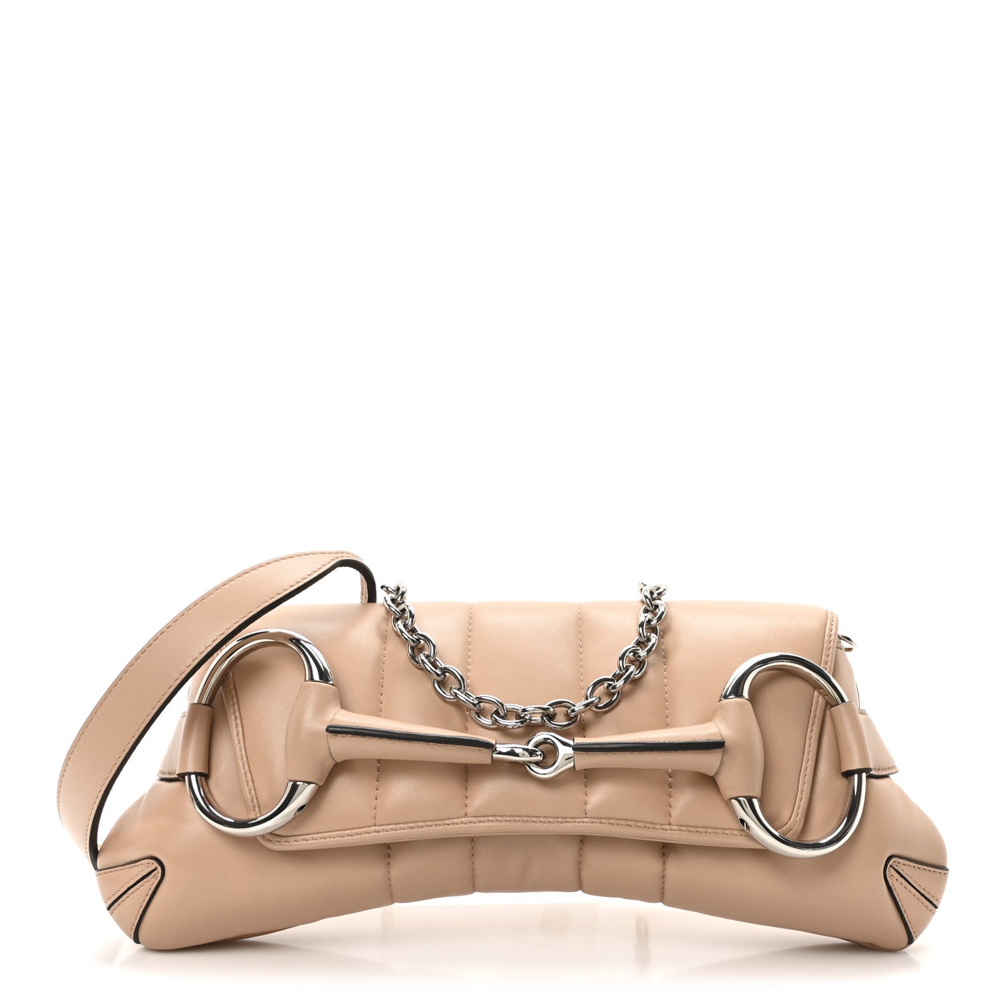 Nappa Vertical Matelasse Medium Maxi Horsebit Chain Shoulder Bag Rose Beige
