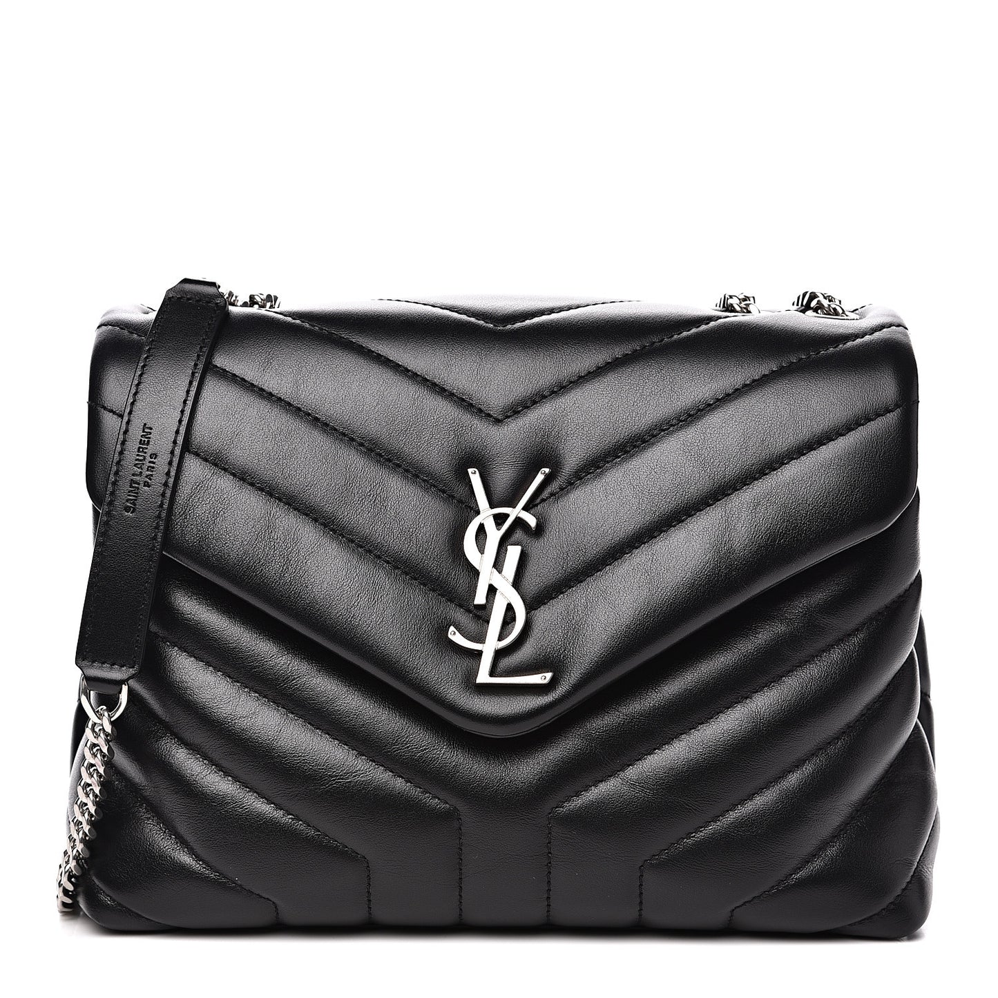 Calfskin Y Quilted Monogram Small Loulou Chain Satchel Black