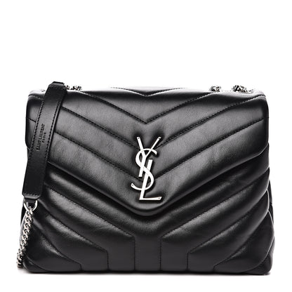 Saint Laurent Calfskin Y Quilted Monogram Small Loulou Chain Satchel Black 1 of 9