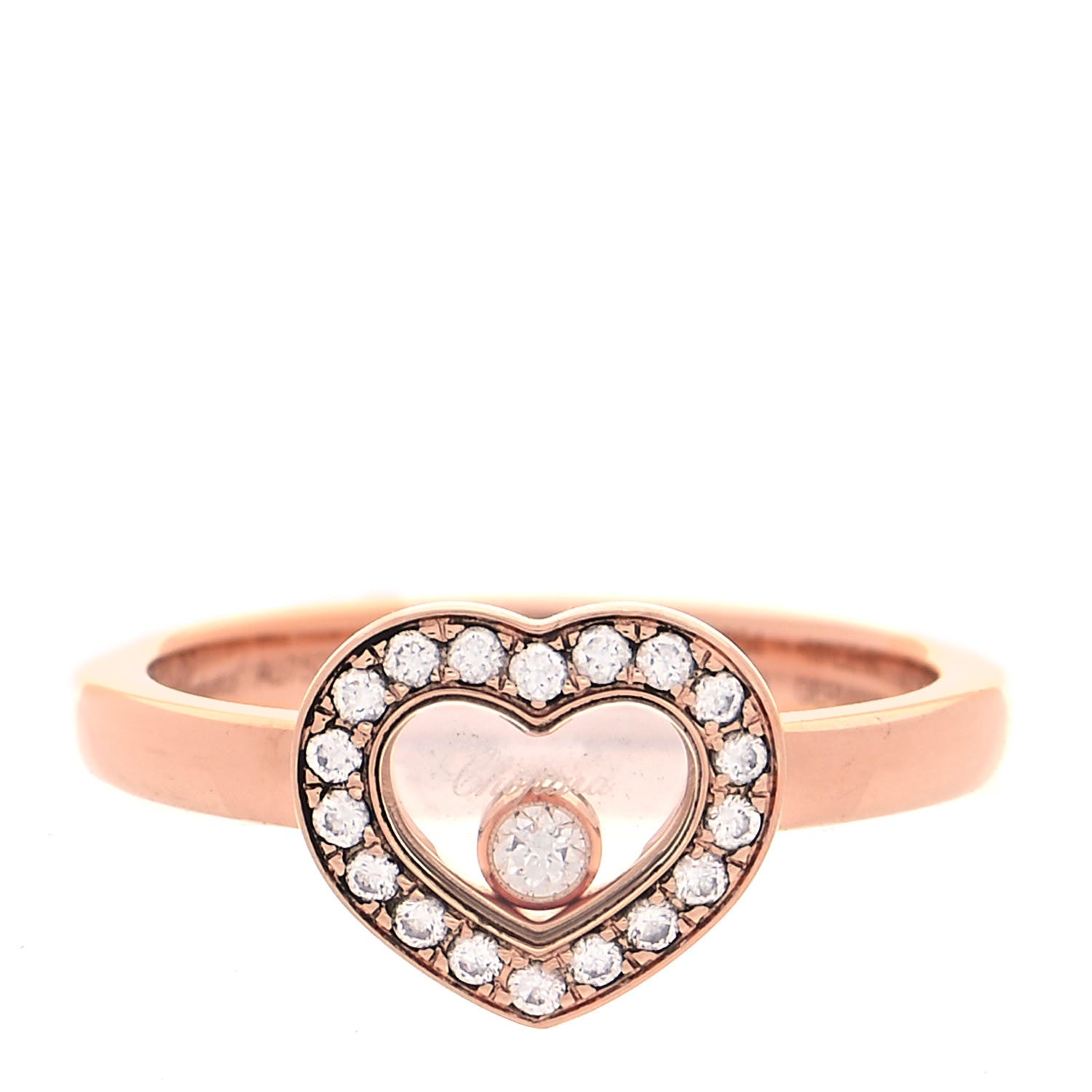 Chopard 18K Rose Gold Diamond Happy Diamonds Heart Ring 53 6.5 1 of 6
