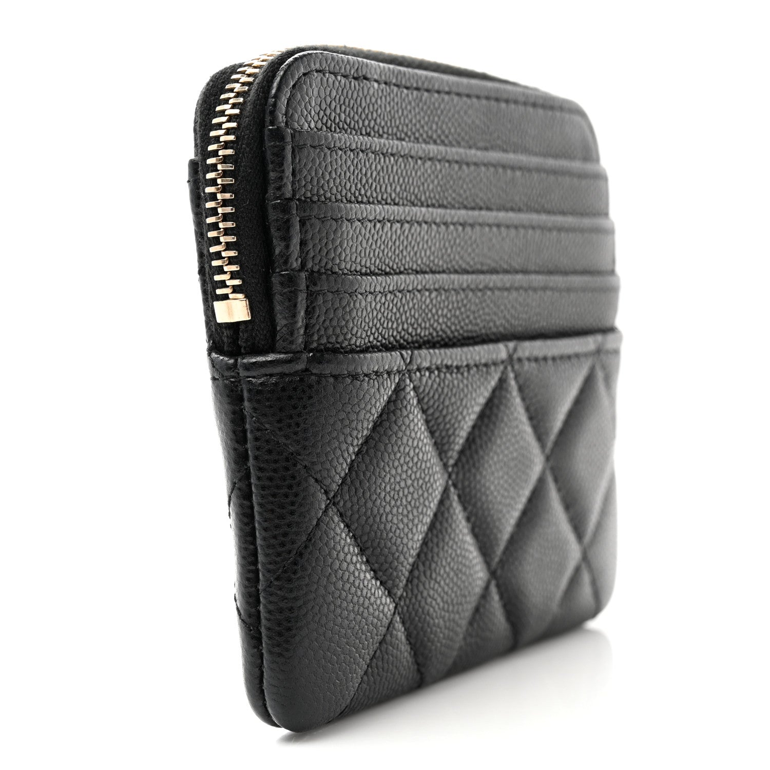 Chanel Caviar Quilted Crystal Zip Card Holder Wallet Black 3 of 7