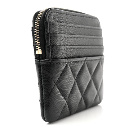 Chanel Caviar Quilted Crystal Zip Card Holder Wallet Black 3 of 7
