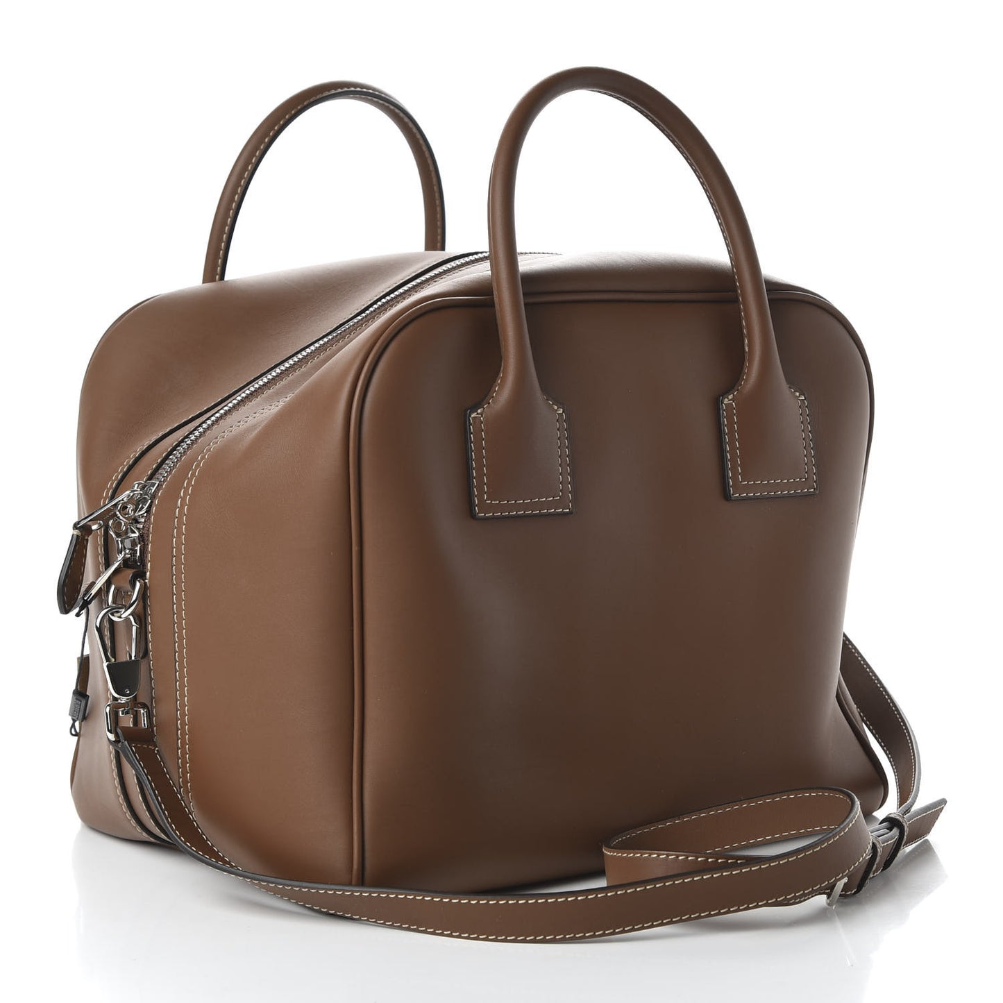 Smooth Calfskin Medium Cube Bowling Bag Malt Brown