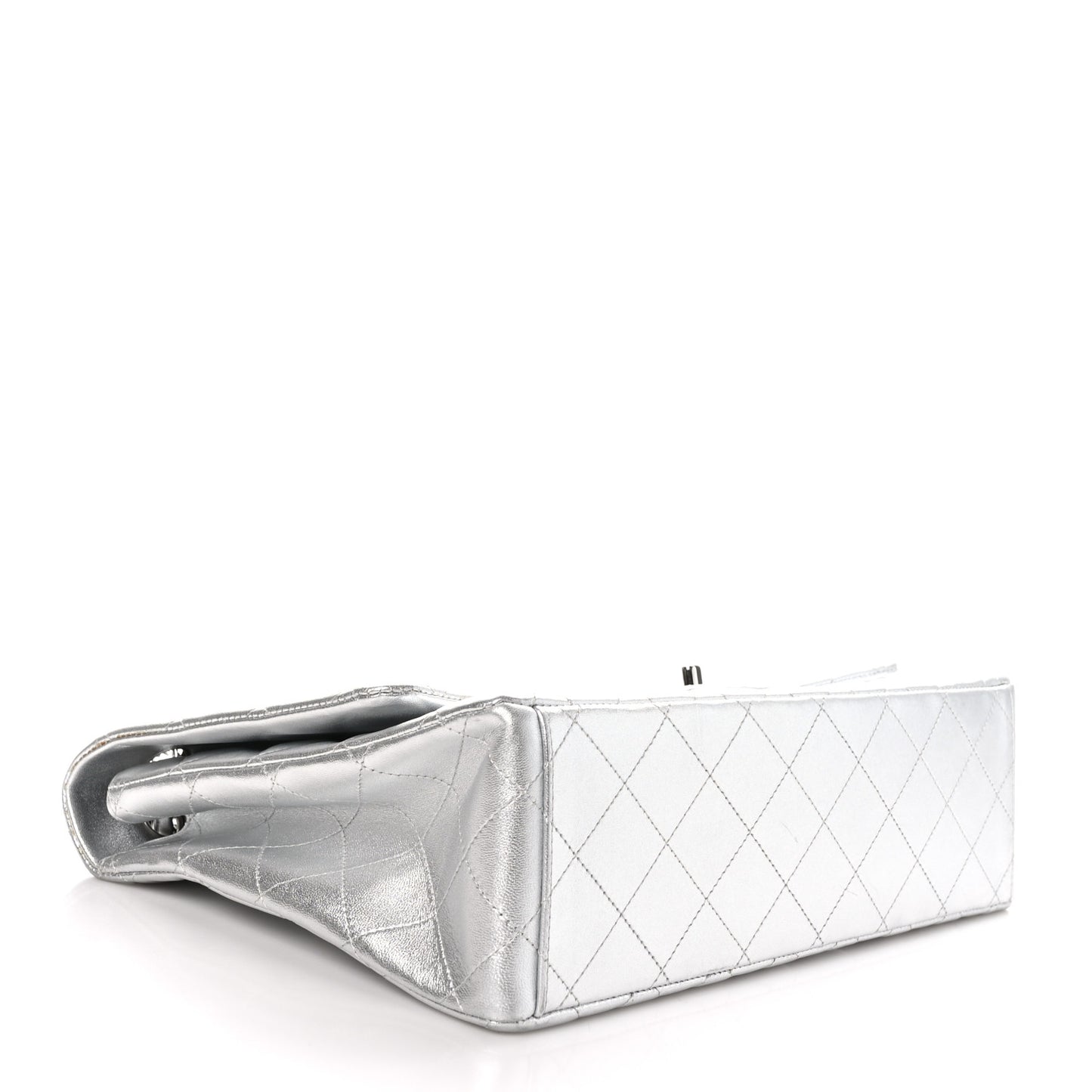 Metallic Lambskin Quilted Maxi Single Flap Silver
