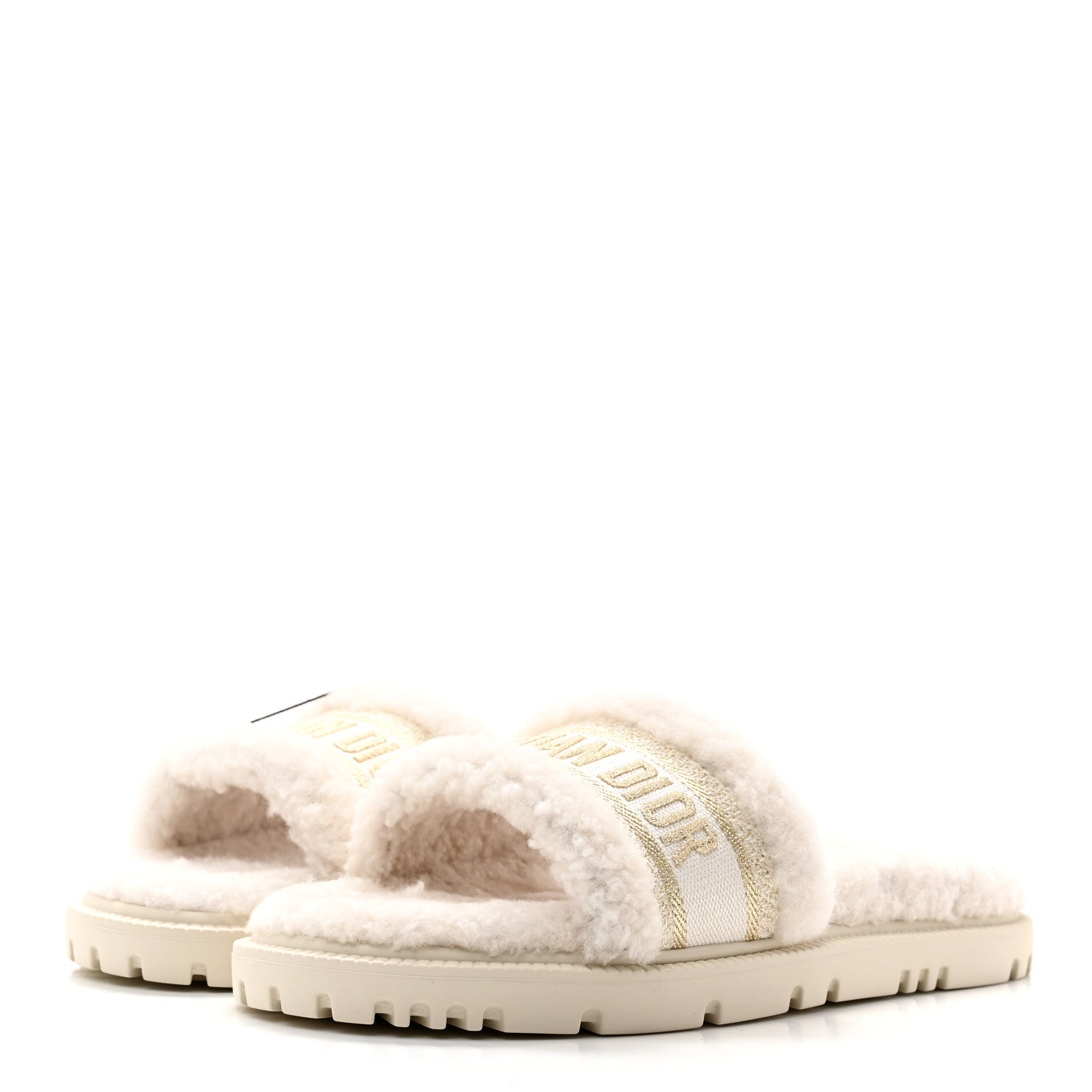 Christian Dior Shearling Canvas Lurex Embroidered Dway 10mm Slide Sandals 40 Natural Platinum 3 of 9