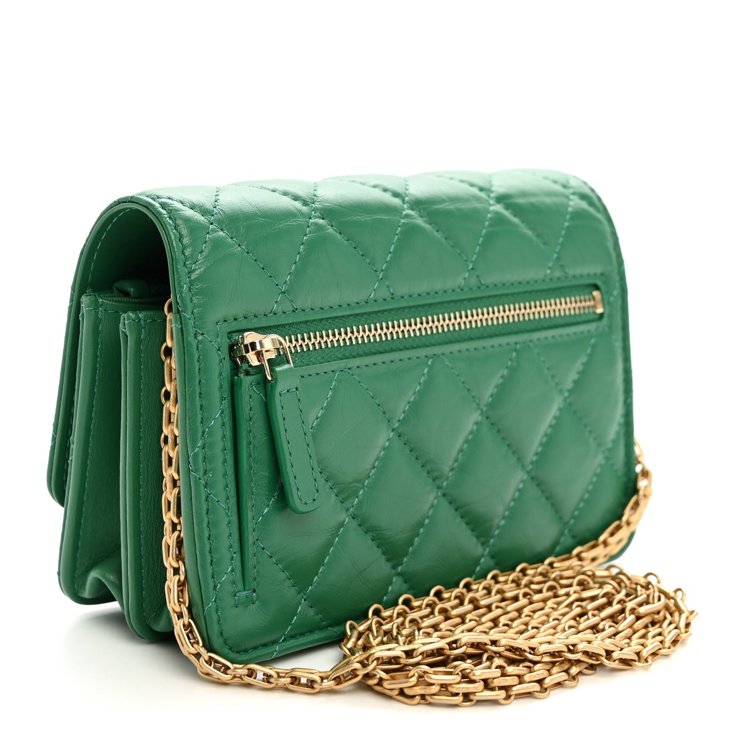 Aged Calfskin Quilted Mini Reissue Wallet On Chain WOC Green