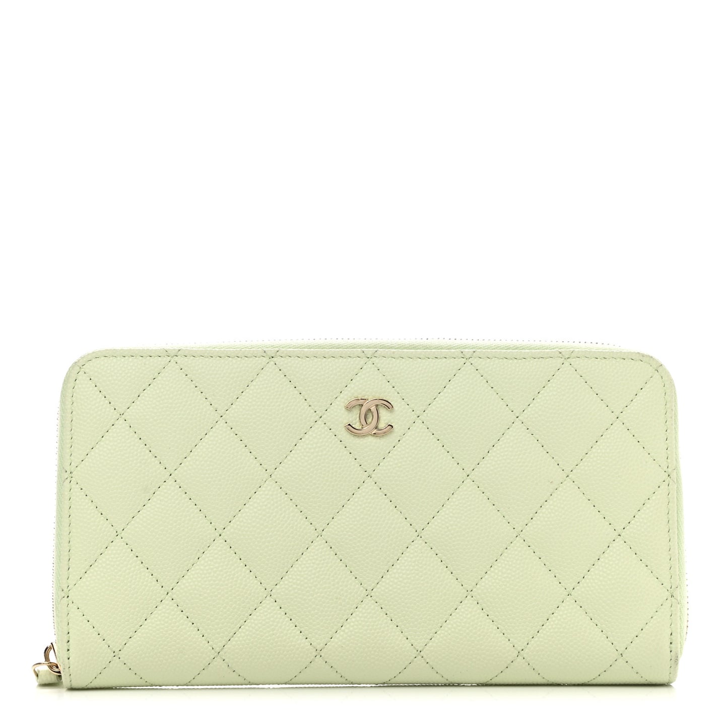 Caviar Quilted Large Gusset Zip Around Wallet Light Green