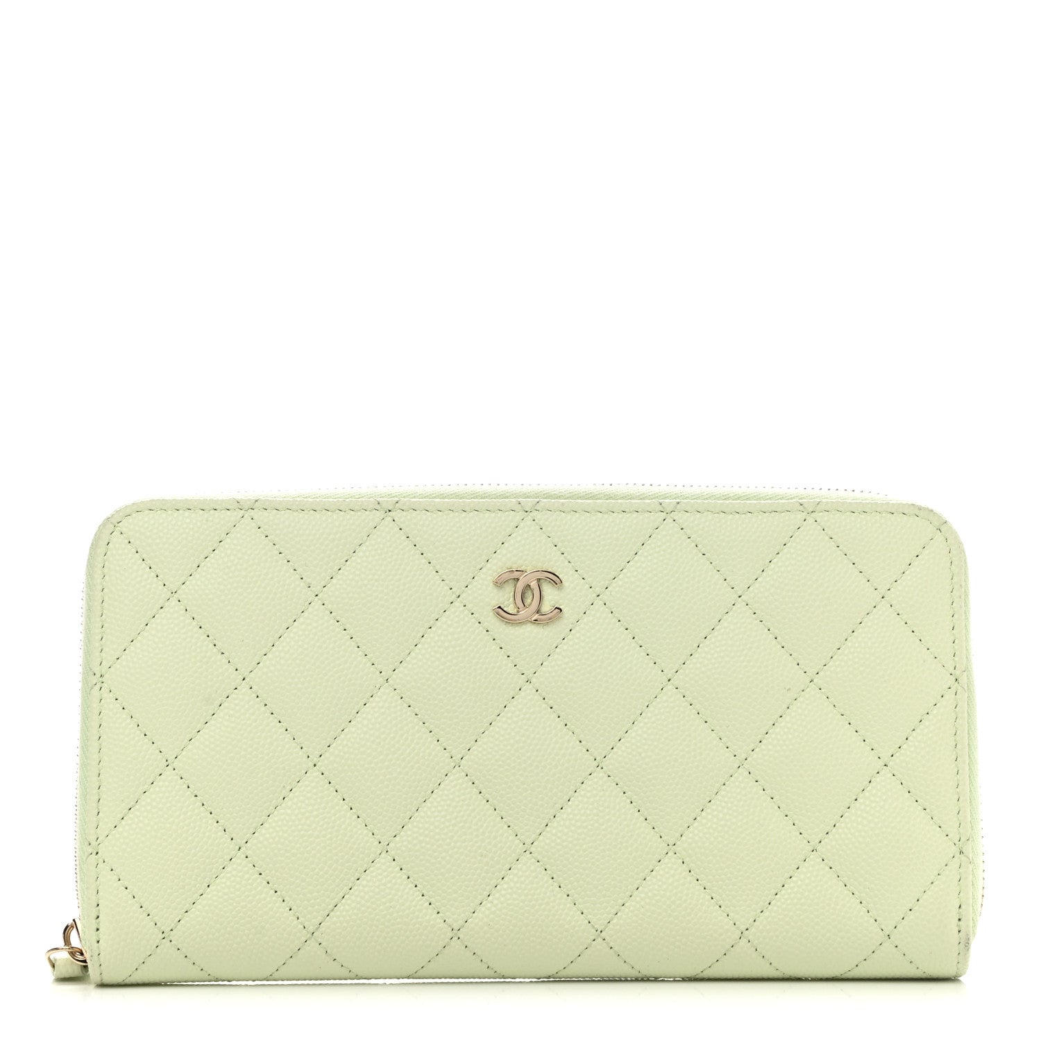 Chanel Caviar Quilted Large Gusset Zip Around Wallet Light Green 1 of 9