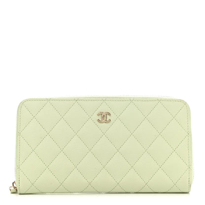 Chanel Caviar Quilted Large Gusset Zip Around Wallet Light Green 1 of 9